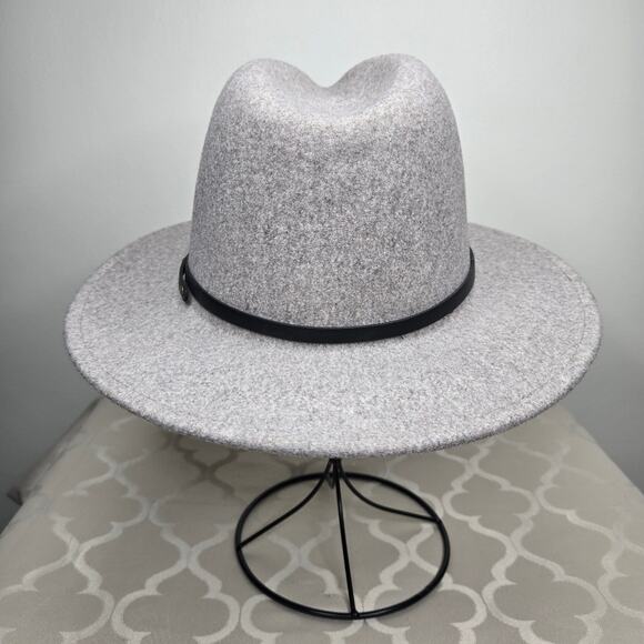 Unbranded Stylish Oatmeal Gray Fedora Hat with Black Band and Gold Accents - Picture 3 of 8